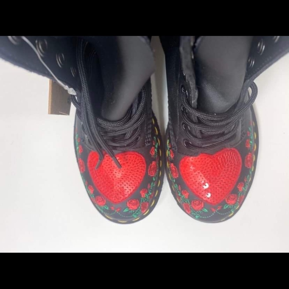 Dr. Martens 1460 Pascal Sequin Hearts Boots - Picture 9 of 12